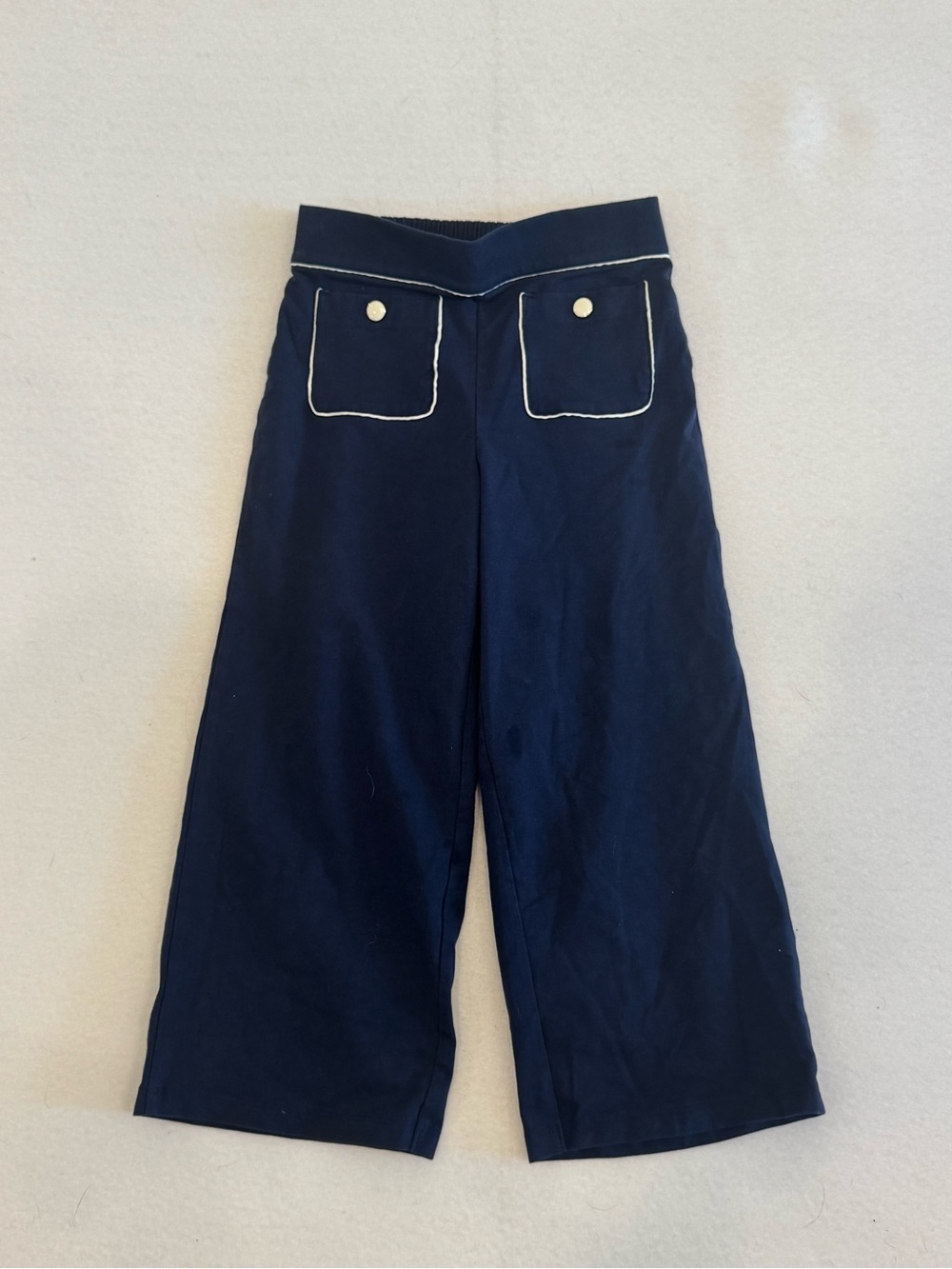 Janie and Jack Navy Wide-Leg Pants with White Piping